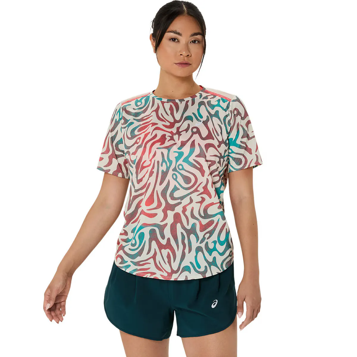 

Футболки для бега женские Asics ROAD ALL OVER PRINT SS TOP, бежевый