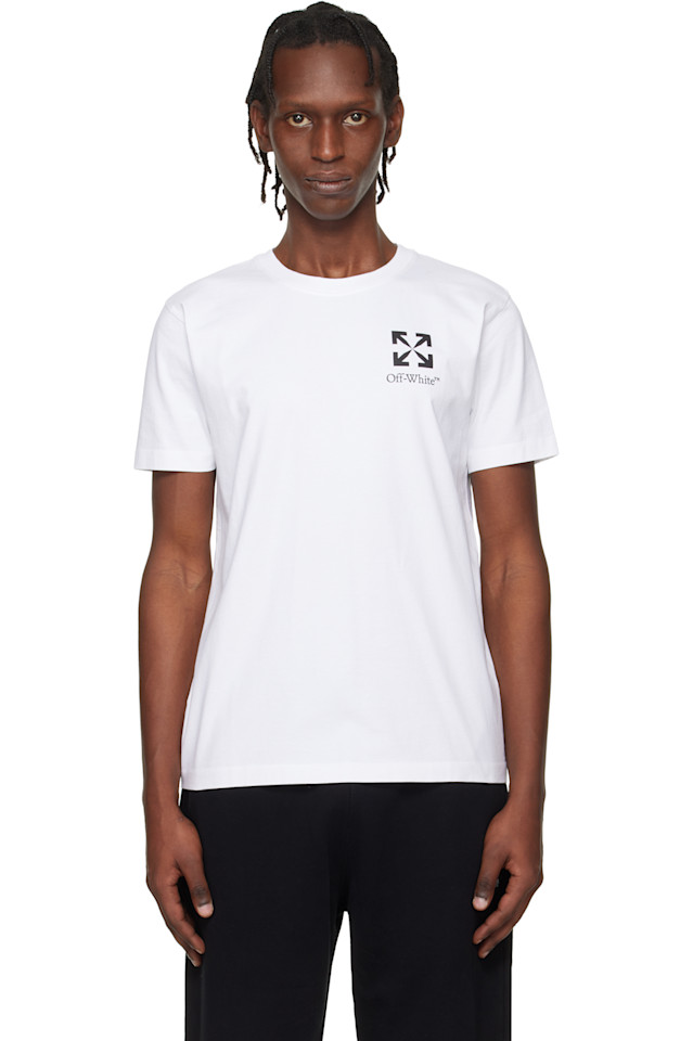 

Off-White Белая футболка с тонким логотипом в виде маленькой стрелки