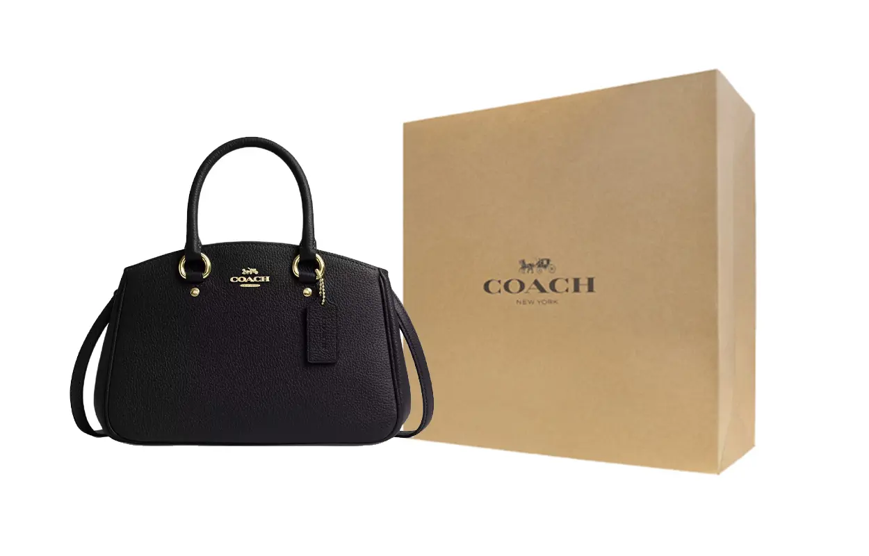 

COACH Женская черная кожаная сумка из личи с одним плечом