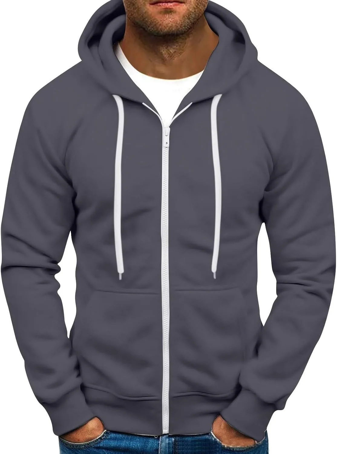 

GOFULY Zip Up Hoodie Men, стильный легкий флисовый худи с карманом