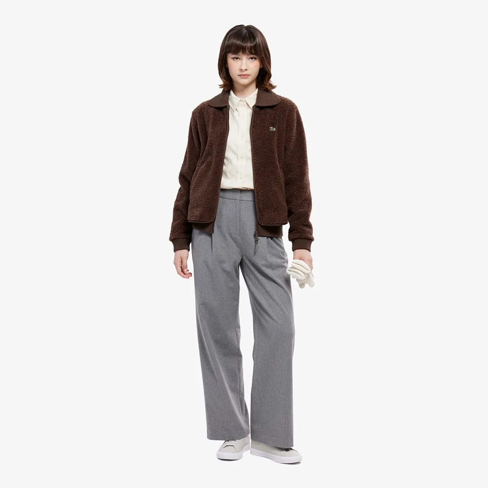 Брюки Lacoste фланелевые женские серые меланж с защипами — фото 4