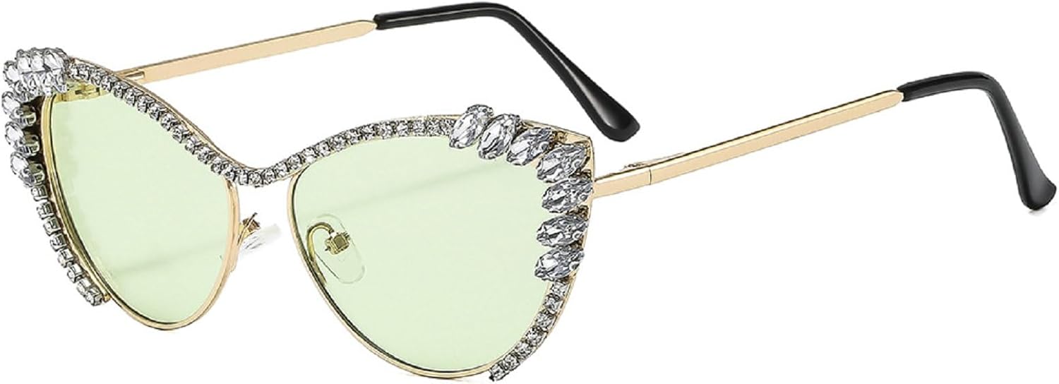 

Стильные солнцезащитные очки с блестками и стразами для женщин, дизайнерские очки «кошачий глаз» с бриллиантами, модная металлическая оправа, очки для рейв-вечеринок mincl, Green