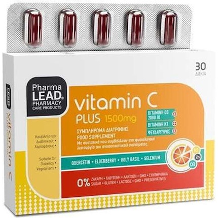 

Пищевая добавка Vitamin C Plus с витамином C, бузиной и священным базиликом - 1500 мг, 30 капсул Pharmalead