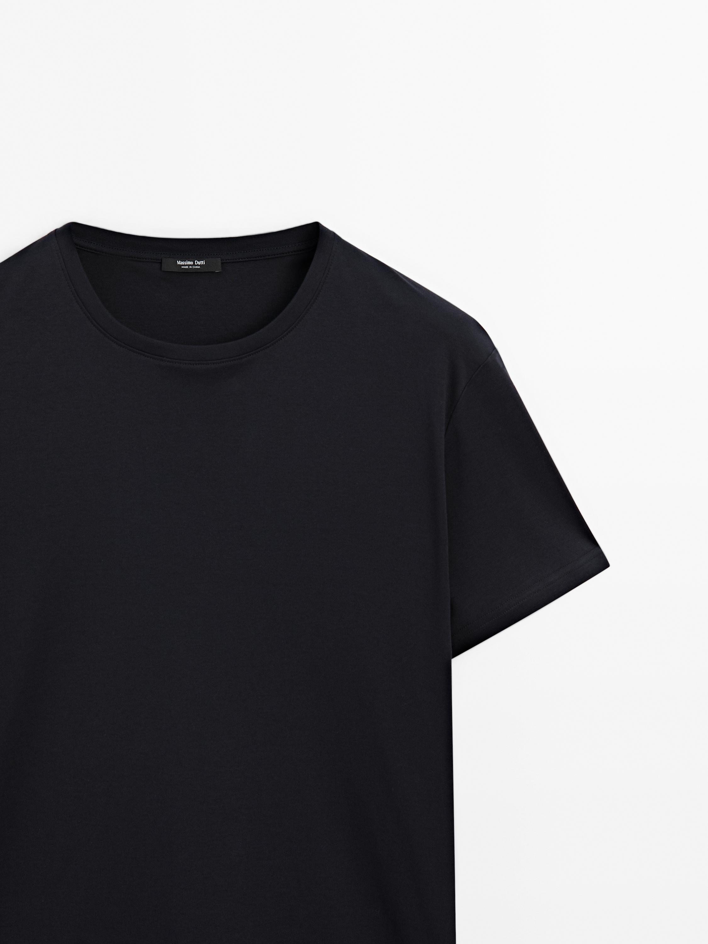 Футболка Massimo Dutti 100% Mercerised Cotton, темно-синий — фото 4