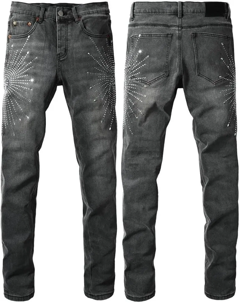 Джинсы с потертостями, Men's Coated Distressed Skinny Jeans, 9123