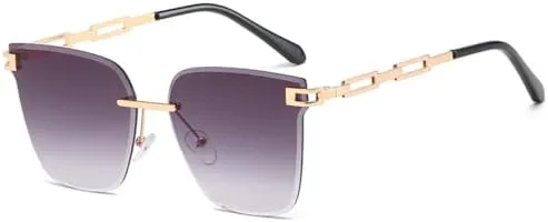 

Женские солнцезащитные очки без оправы «кошачий глаз», очки с градиентными коричневыми линзами, солнцезащитные очки для женщин из алюминиевого сплава MTZJH, Grey