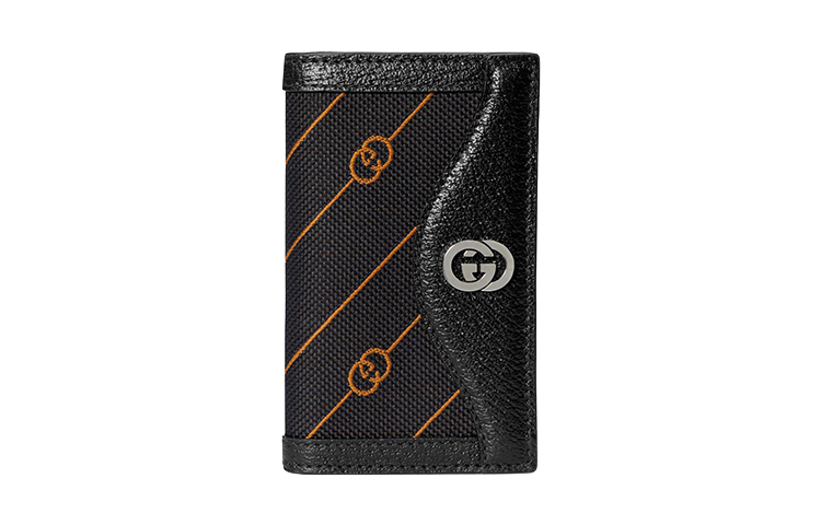 

GUCCI Мужской кожаный держатель карт из жаккардовой ткани, оранжевый/черный