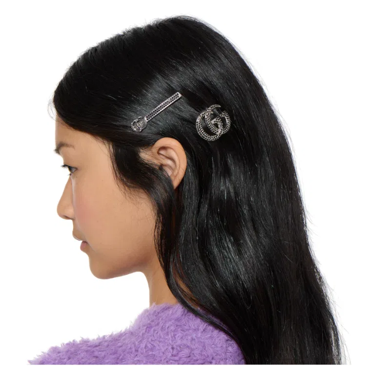 Заколка для волос Gucci Double G Hair Slide Set, серебристая — фото 3