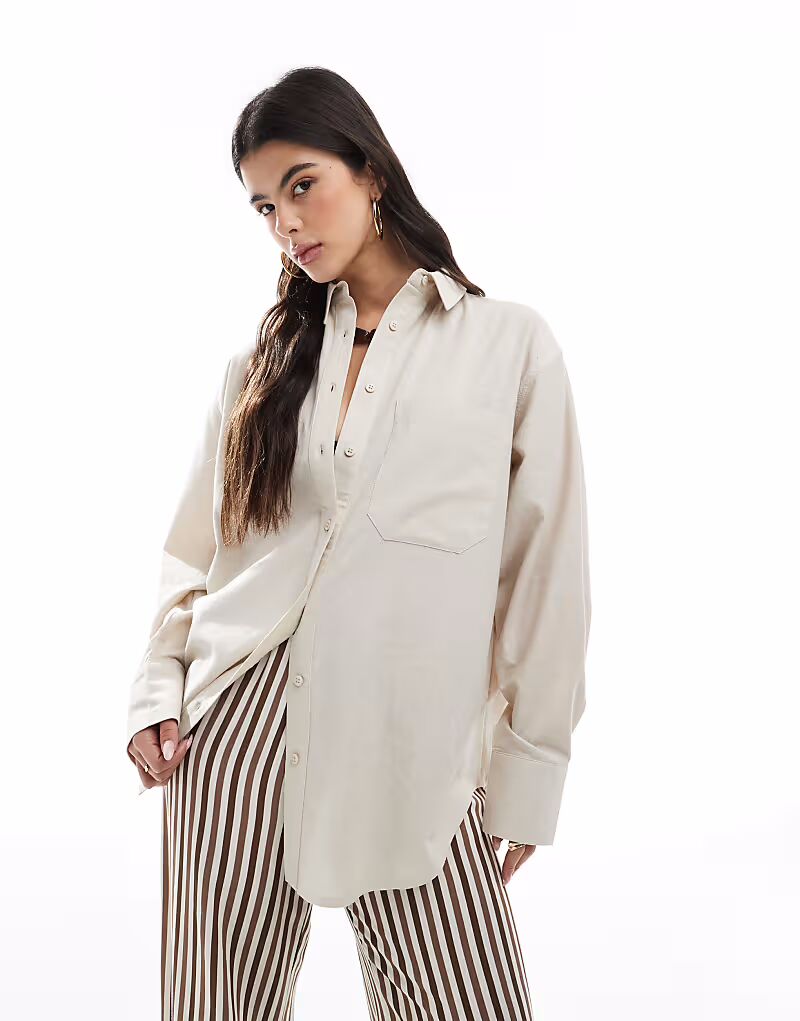 

Рубашка свободного кроя из льняной смеси ASOS DESIGN натурального цвета