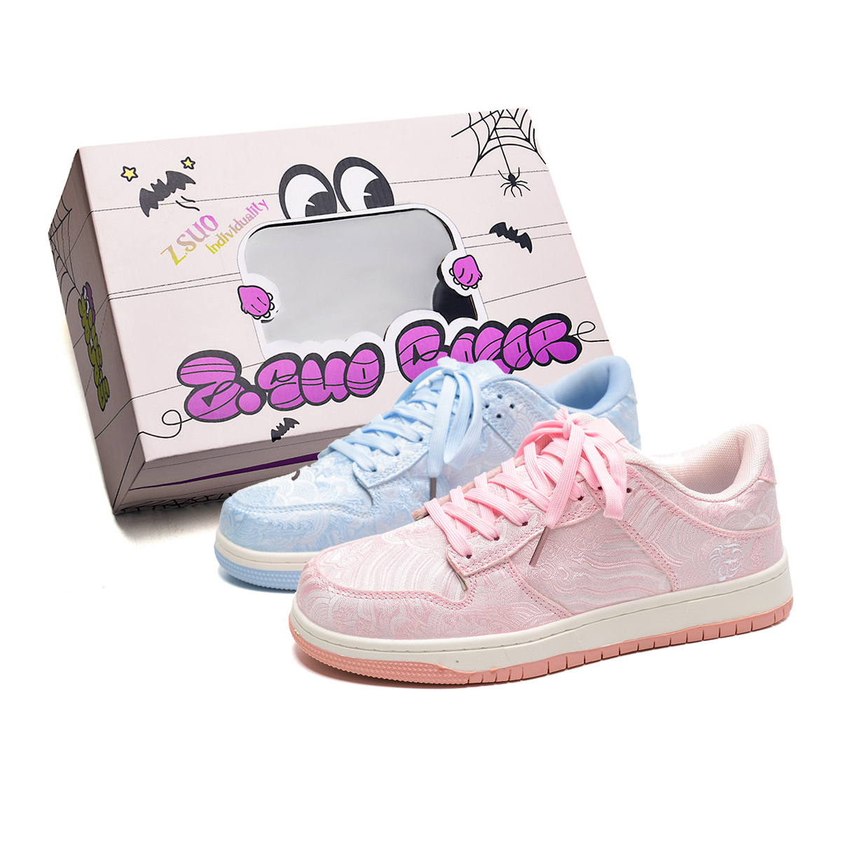 

Z.SUO Высокие устойчивые к истиранию дышащие низкие скейтбордские кроссовки унисекс с непарной коробкой розовый и синий непарные, цвет Pink Blue Mismatched