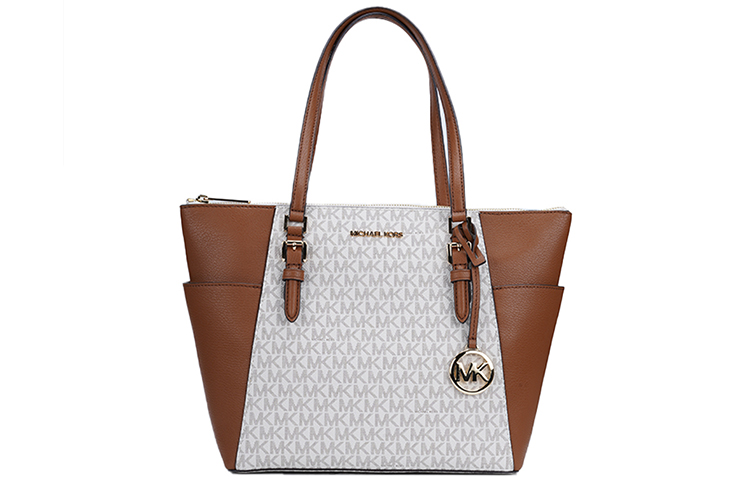 

Сумка-шоппер из ПВХ с кожаными вставками, накладная, ручная, через плечо, женская, ванильная, разноцветная MICHAEL KORS