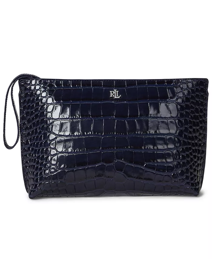 

Сумка Crocodile-Embossed Leather Large Pouch Lauren Ralph Lauren, синий