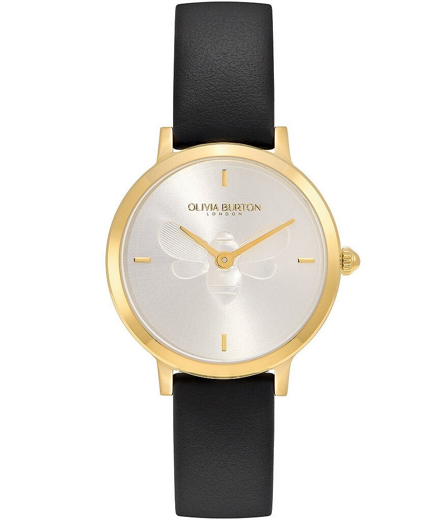 

Женские ультра кварцевые часы Olivia Burton с черным кожаным ремешком Bee, черный