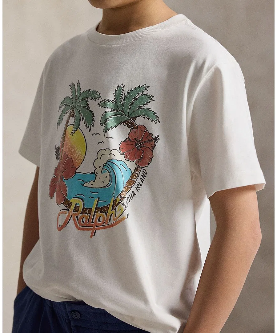 Детская футболка с коротким рукавом и графическим принтом, размер 8-20 Polo Ralph Lauren, белый — фото 4
