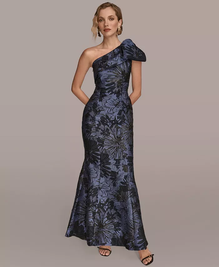 

Женское платье с жаккардовым бантом и одним плечом Donna Karan New York, синий