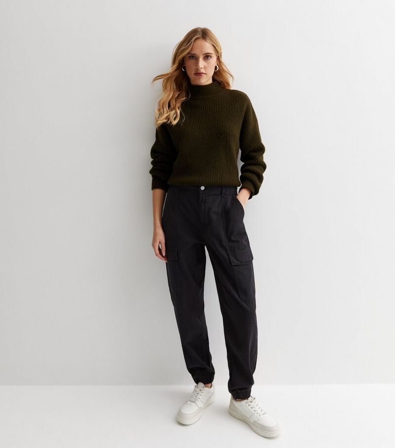 

Черные хлопковые брюки карго с манжетами New Look, черный
