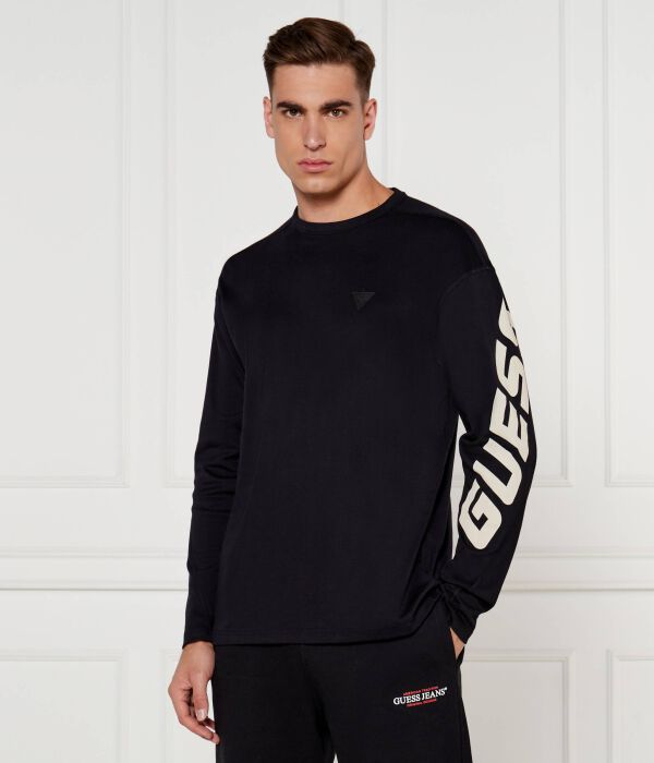 

Лонгслив мужской Guess Active с принтом на рукаве, черный