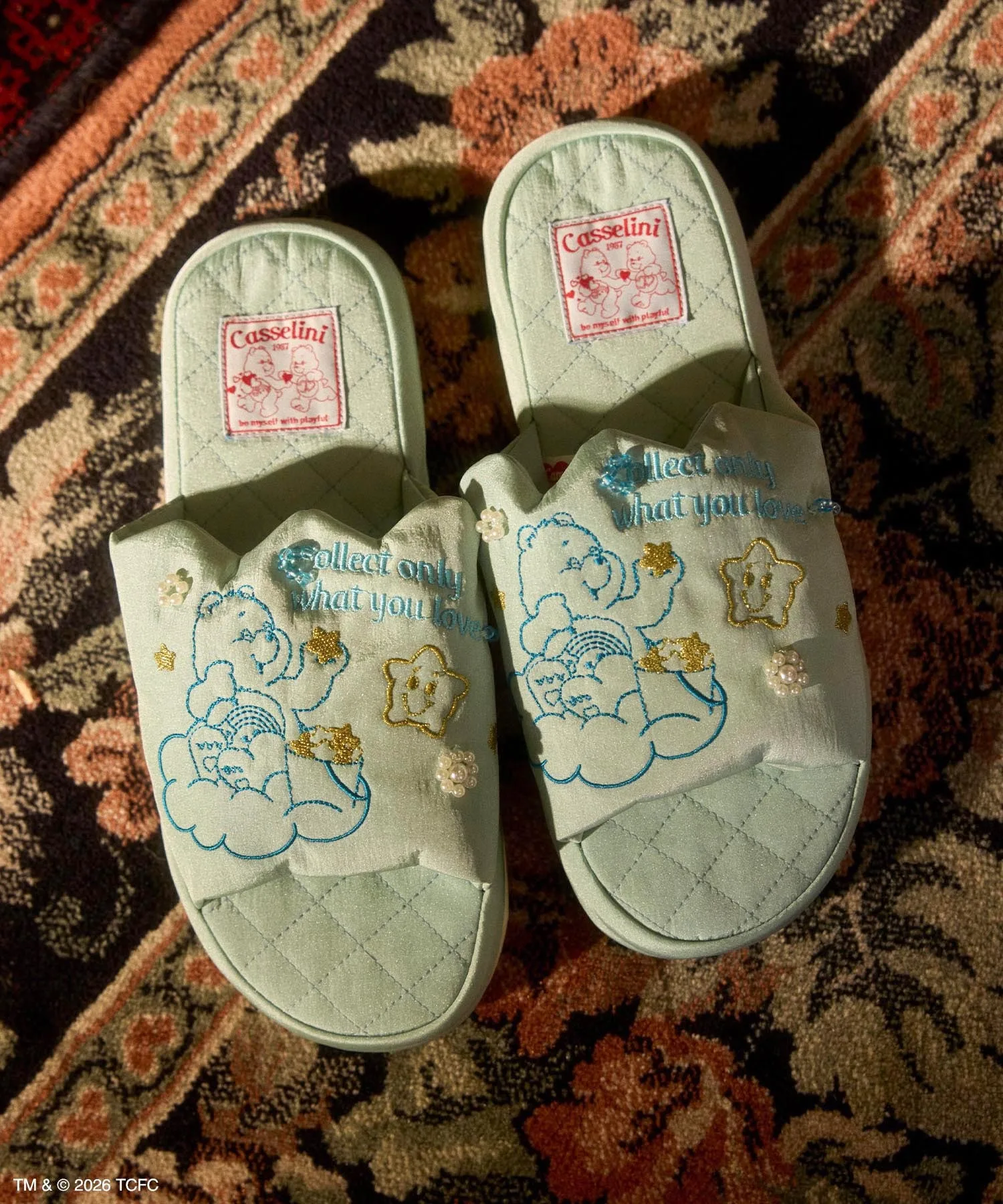 Домашние тапочки Casselini Care Bears с вышивкой мятные — фото 2