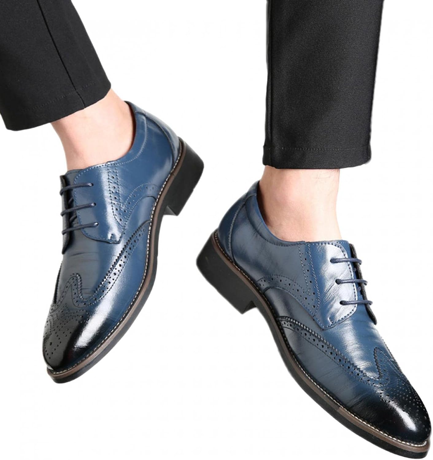 

Мужские туфли-оксфорды Hbeylia под смокинг из лакированной кожи с шнуровкой, формальные бизнес-туфли, классические модные туфли с закрытым заостренным носком, кожаные туфли-оксфорды с крыльями для мужчин, для офиса, работы и свадьбы, синий