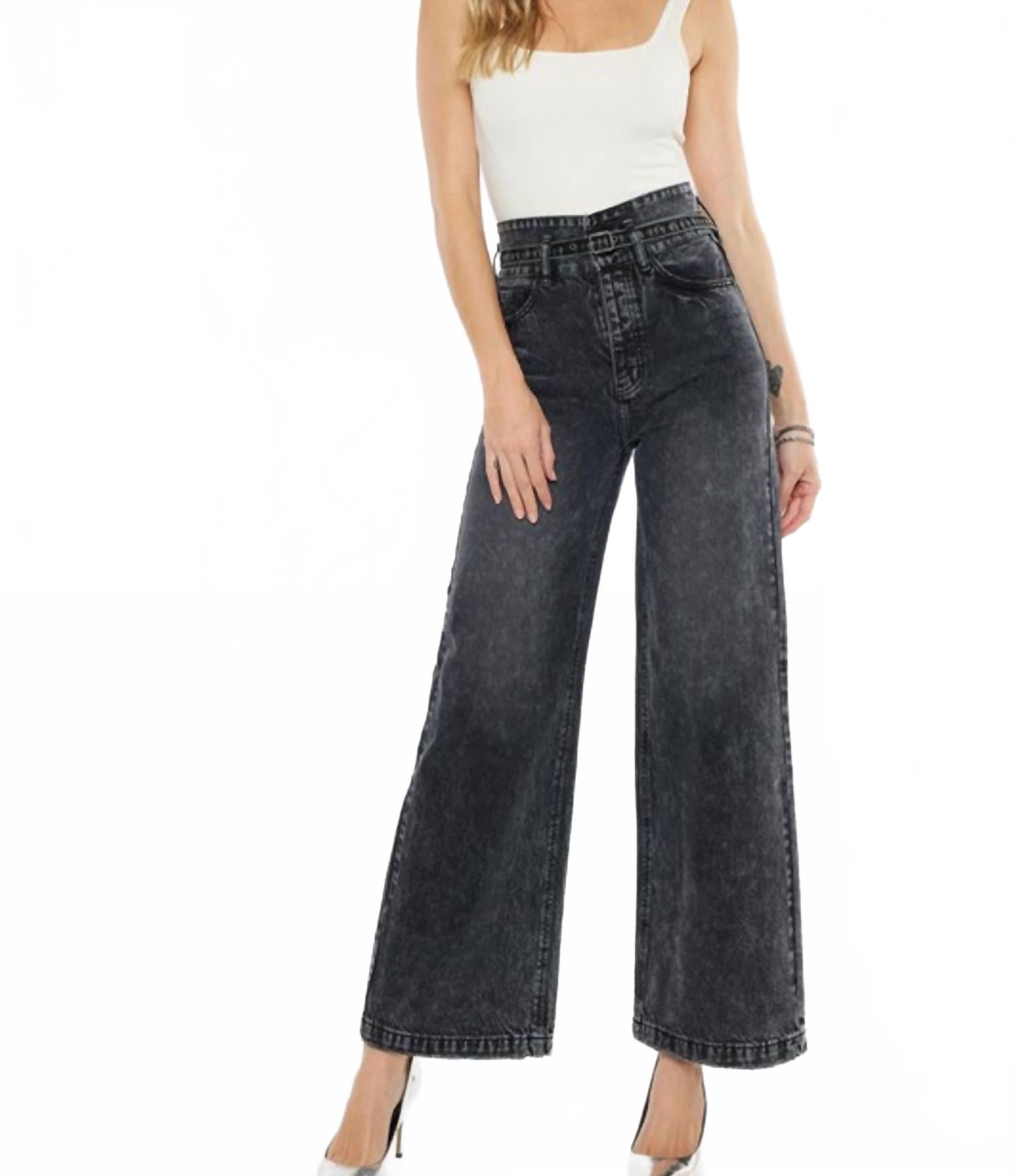 

Цинк Высокие Широкие Брюки 90-х в Темно-Сером KanCan, темно-серый