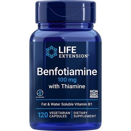 

Бенфотиамин с тиамином, 100 мг, водо- и жирорастворимый витамин B1, 120 капсул, Life Extension