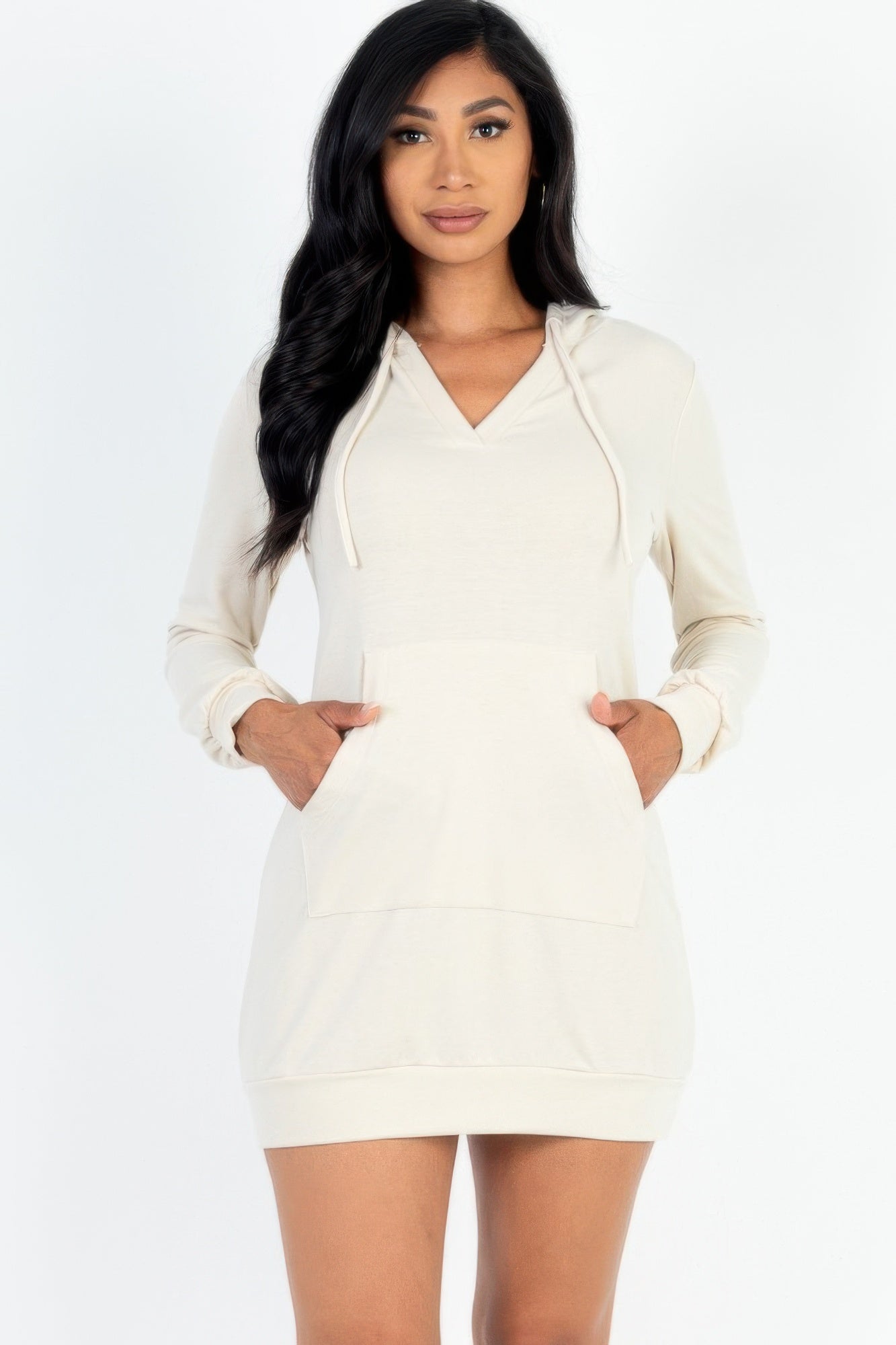 

FASHNZFAB Женское мини-платье с капюшоном из французского трикотажа, бежевый