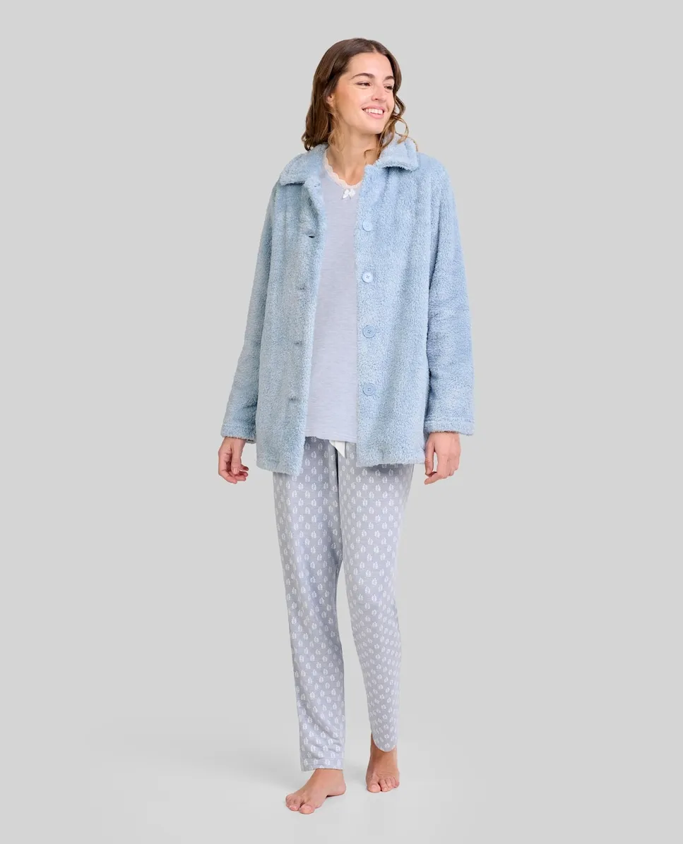 

Женский комплект: пижама и халат на пуговицах Lohe, серый