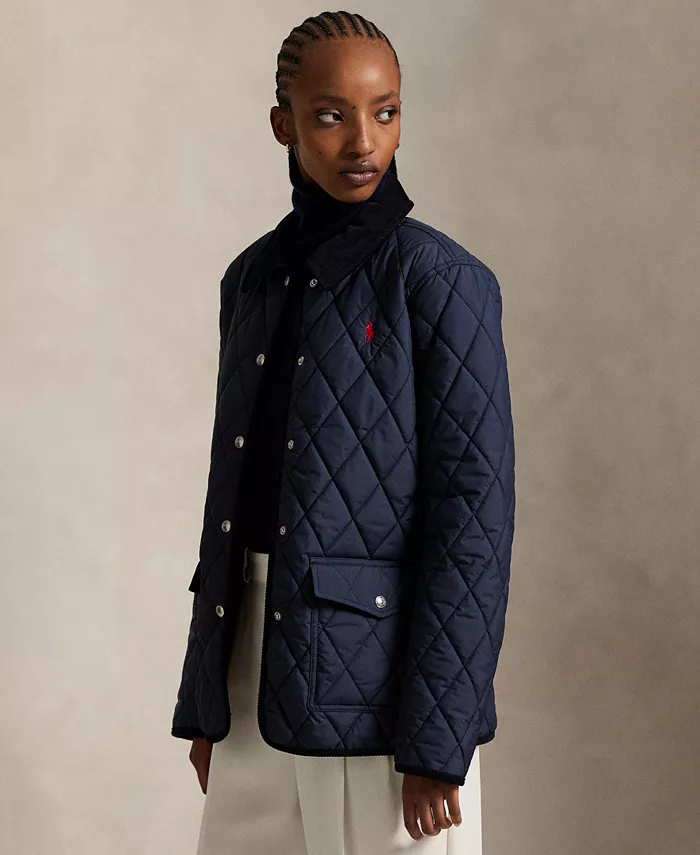 

Женская стеганая амбарная куртка с отделкой из вельвета Polo Ralph Lauren, синий