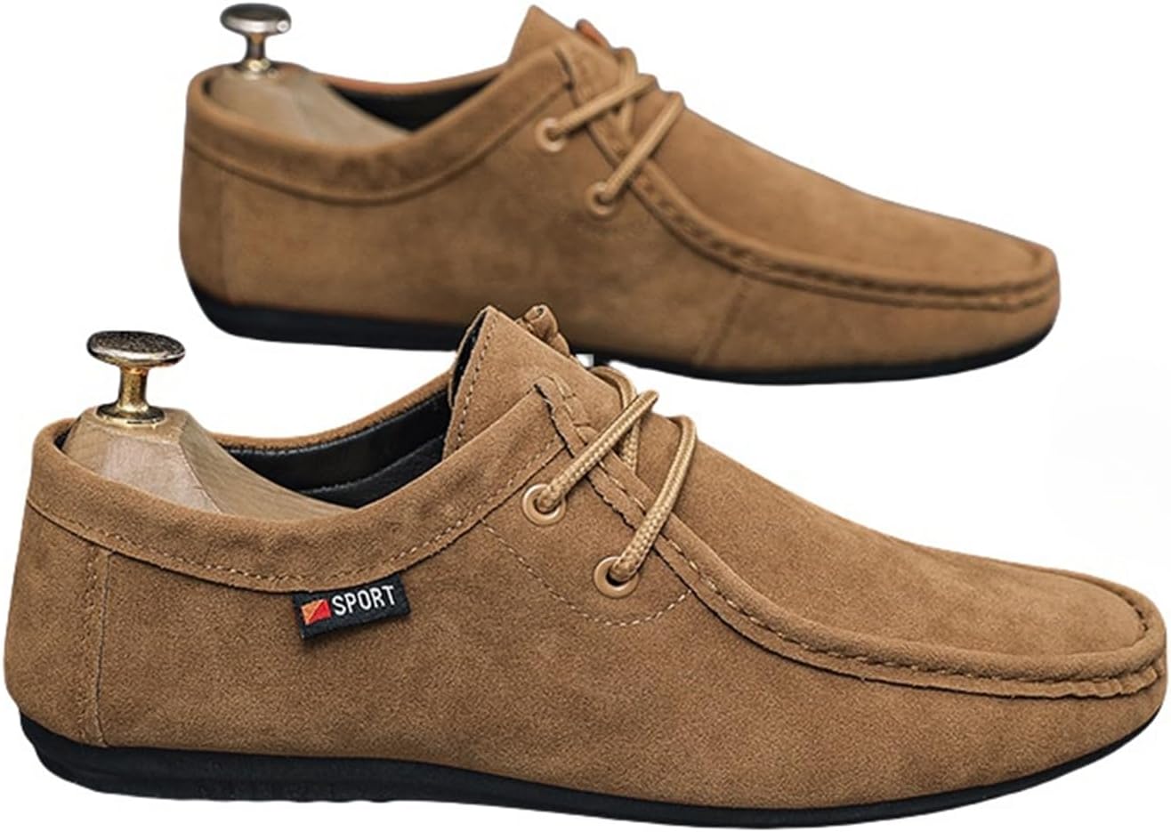 

Мужские винтажные замшевые туфли на шнуровке, удобные, с нескользящей плоской подошвой, для повседневной носки, бизнеса и вождения Jhfdioy, коричневый