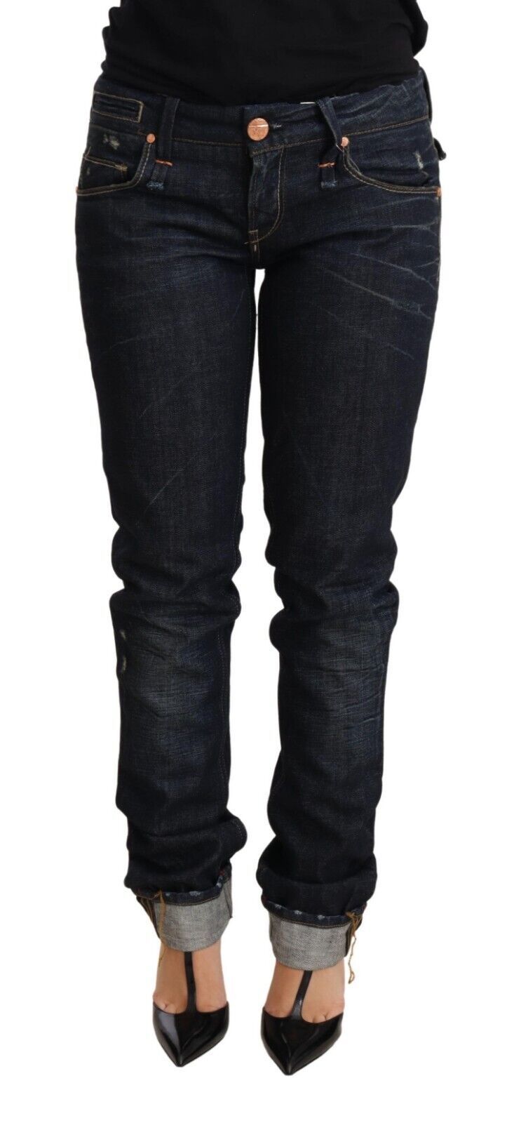 

Acht Хлопок Slim Fit Подвернутый край Женские брюки Женские джинсы, синий