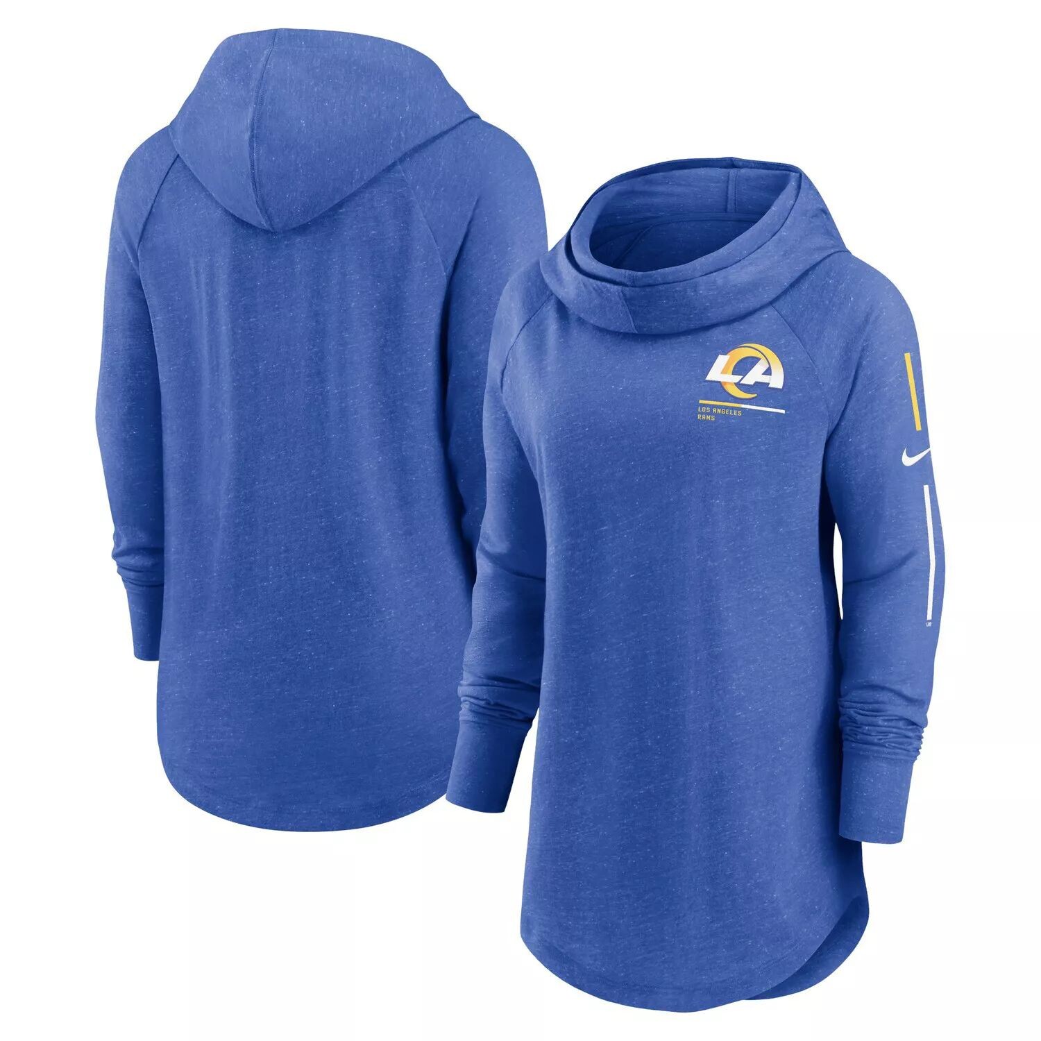 

Женский пуловер с капюшоном Nike Royal Los Angeles Rams Minimal Statement реглан с воротником-воронкой Nike