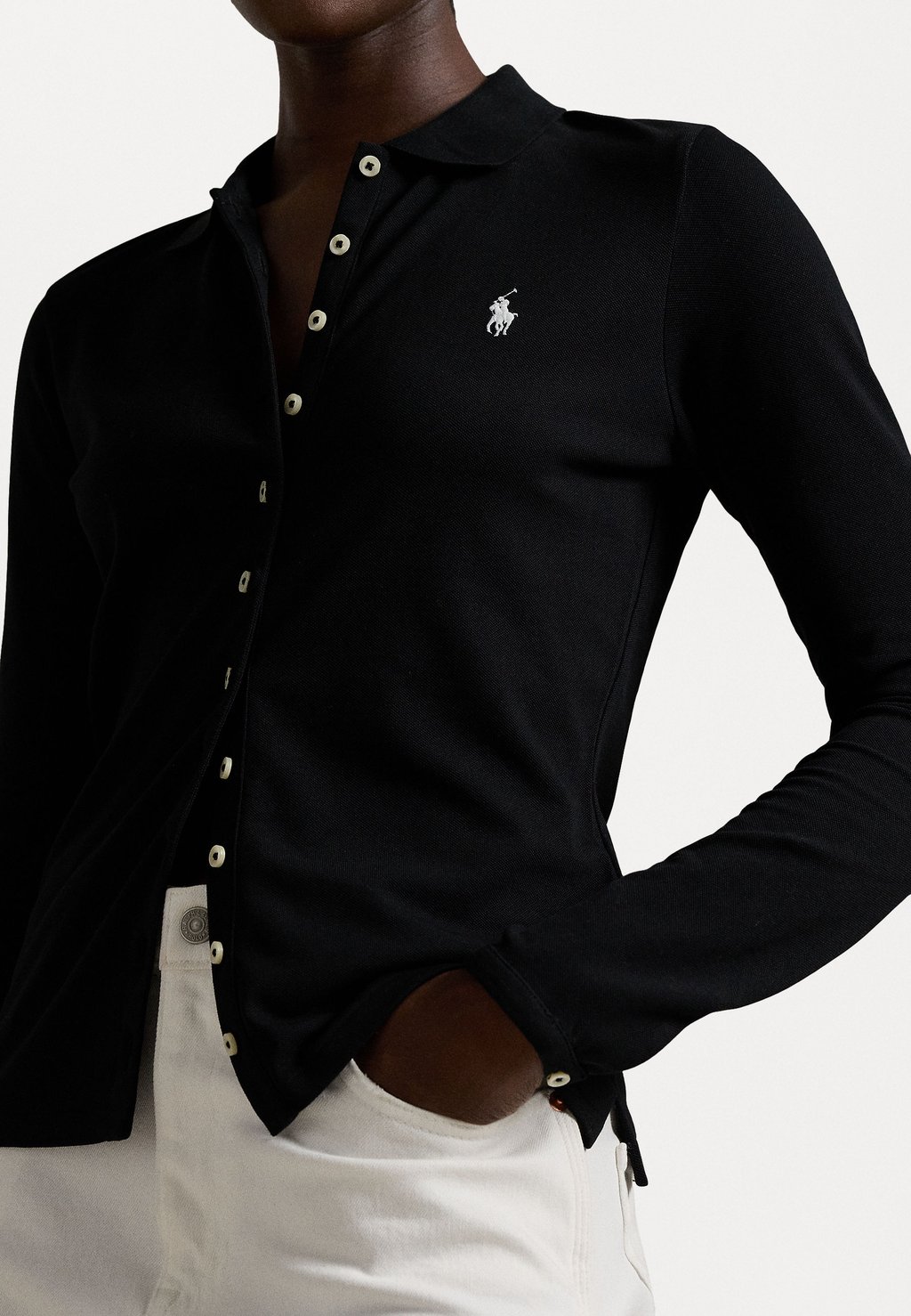 

Рубашка-блузка BUTTONED PLACKET LONG SLEEVE POLO SHIRT Ralph Lauren, черный