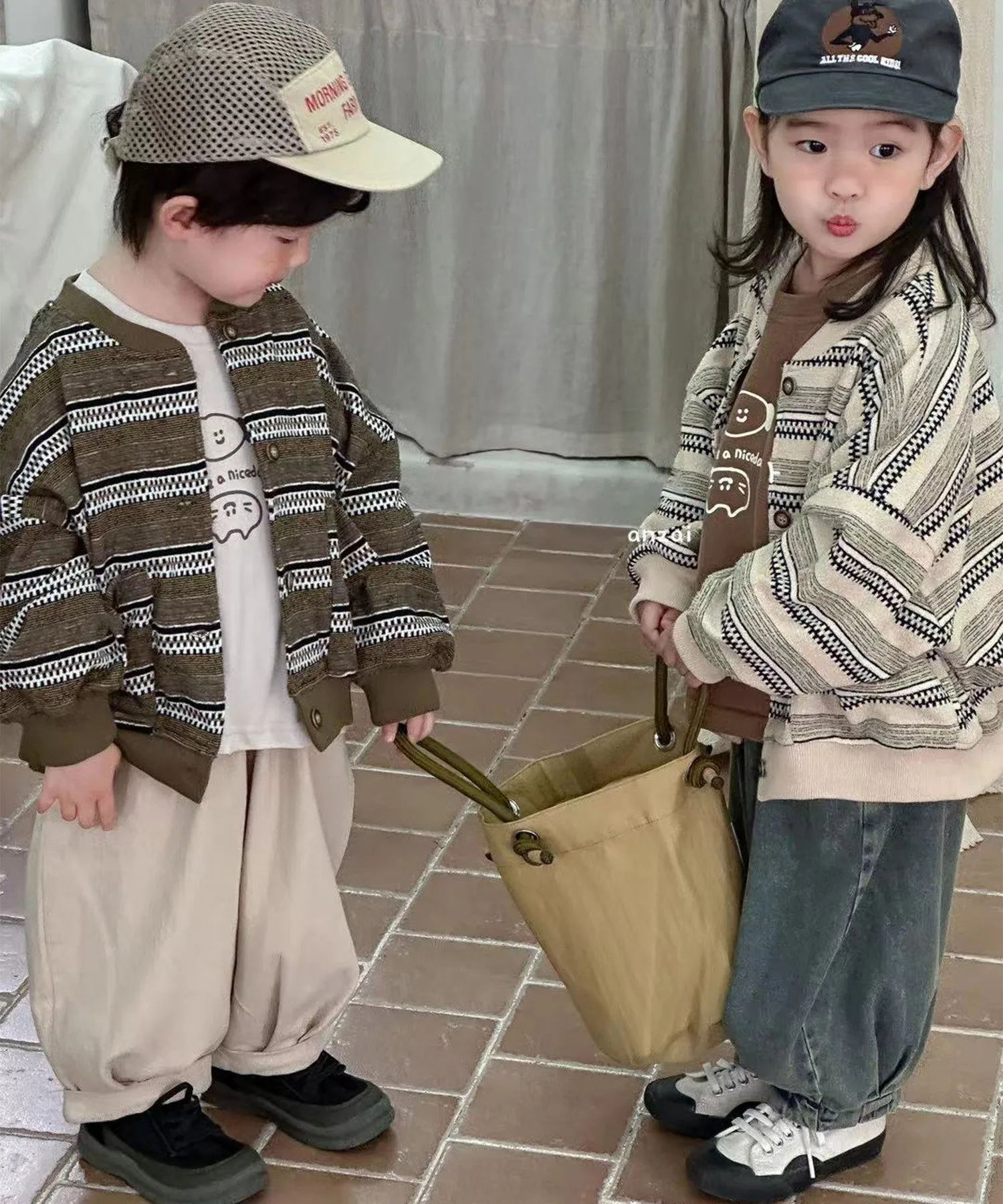 Кардиган с многослойной отделкой Aimoha Kids, Khaki — фото 2