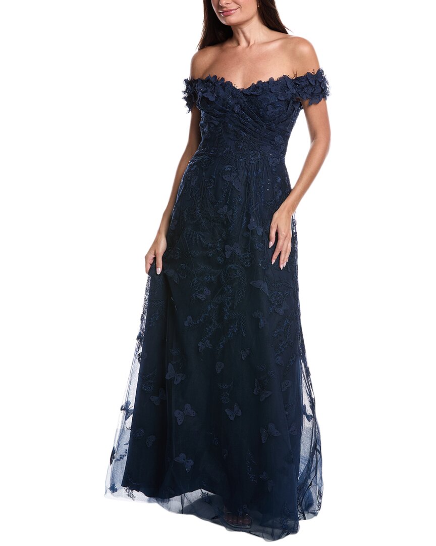 

Тери Джон от Рики Фриман Платье с аппликацией бабочки Teri Jon by Rickie Freeman, синий