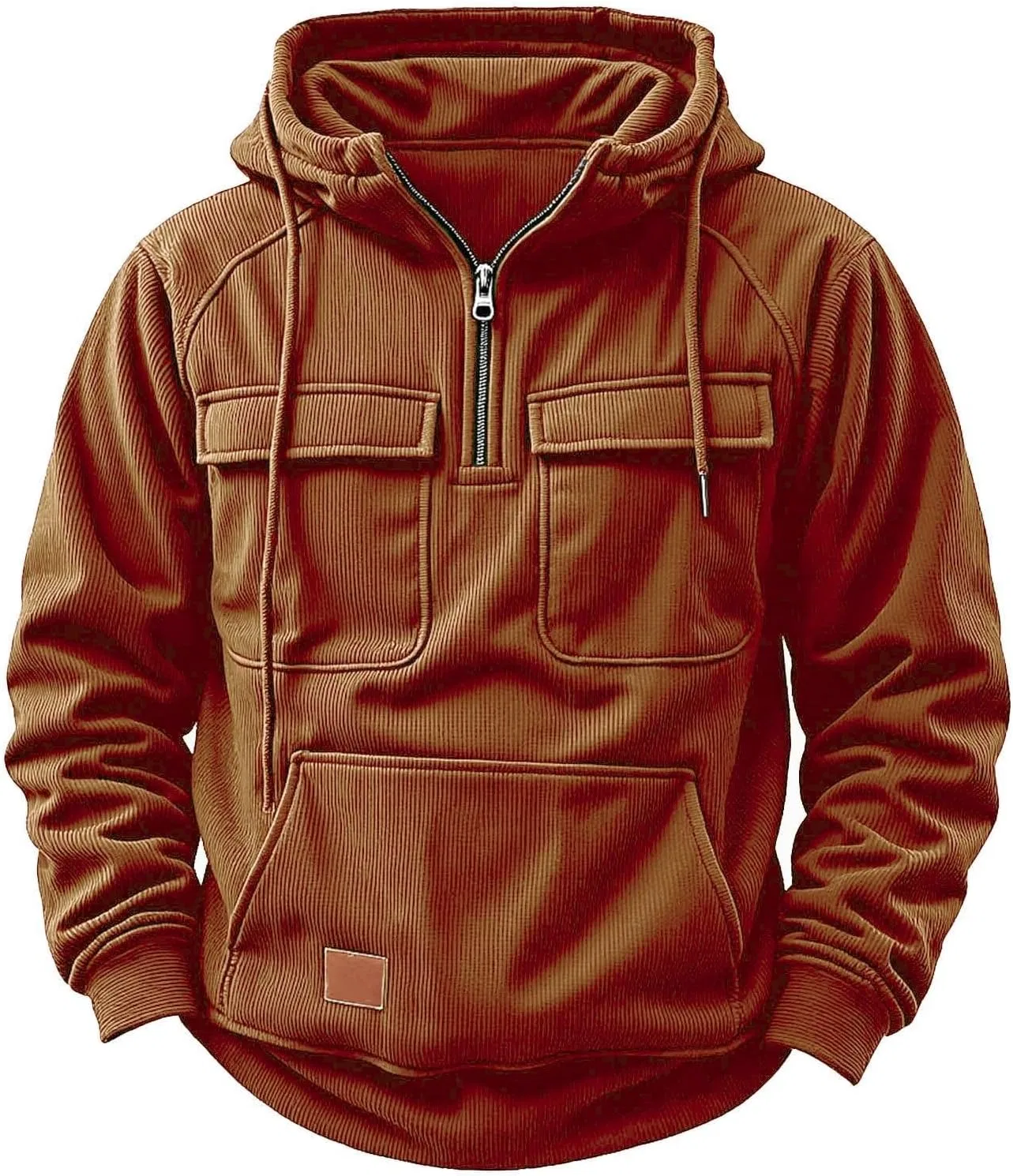 Мужская худи с капюшоном Corduroy, четверть-застежка, карманы, B-orange