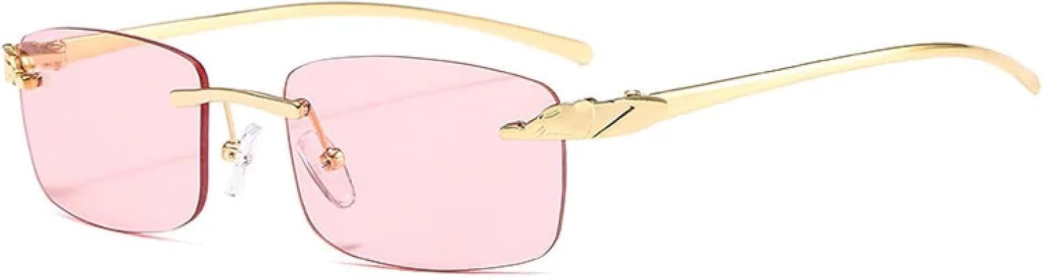 

Винтажные уникальные солнцезащитные очки без оправы прямоугольной формы с принтом гепарда для женщин, конфетные цвета, прозрачные линзы для мужчин HHZZYVY, Golden Pink