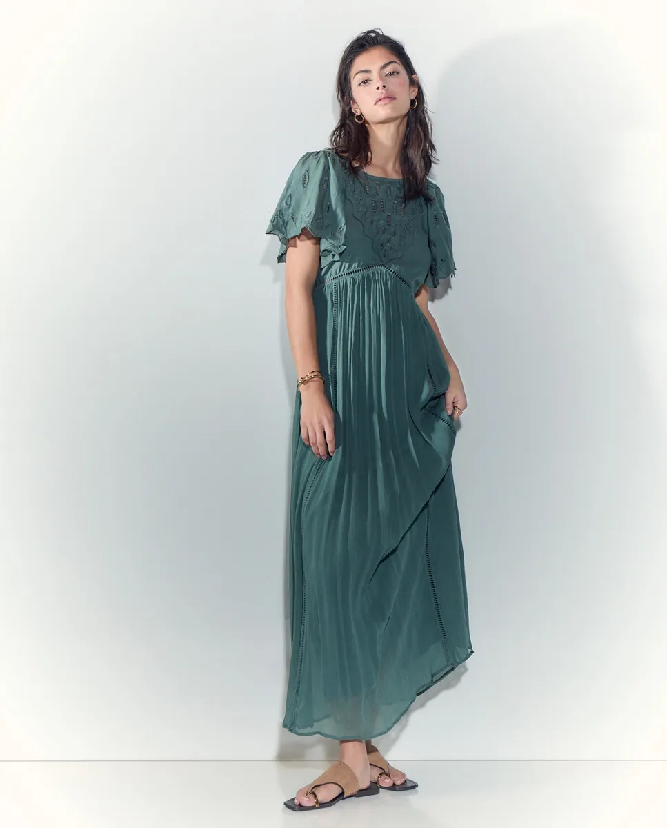 

Длинное платье с короткими рукавами и вышивкой Tintoretto, зеленый