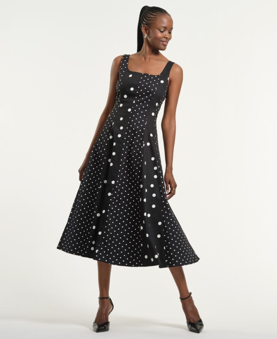 

Женское миди-платье с квадратным вырезом и швом Isaac Mizrahi, Black White Dot