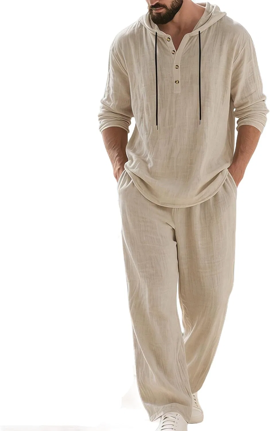 Мужской спортивный костюм из хлопка и льна, Khaki