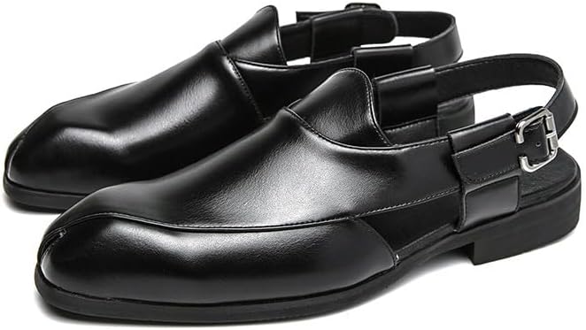 

Мужские глянцевые кожаные сандалии на низком каблуке, модные, удобные, с нескользящей подошвой, закрытым носком и регулируемым ремешком, плоские оксфорды, летние дышащие легкие лоферы для работы Xoekd, черный