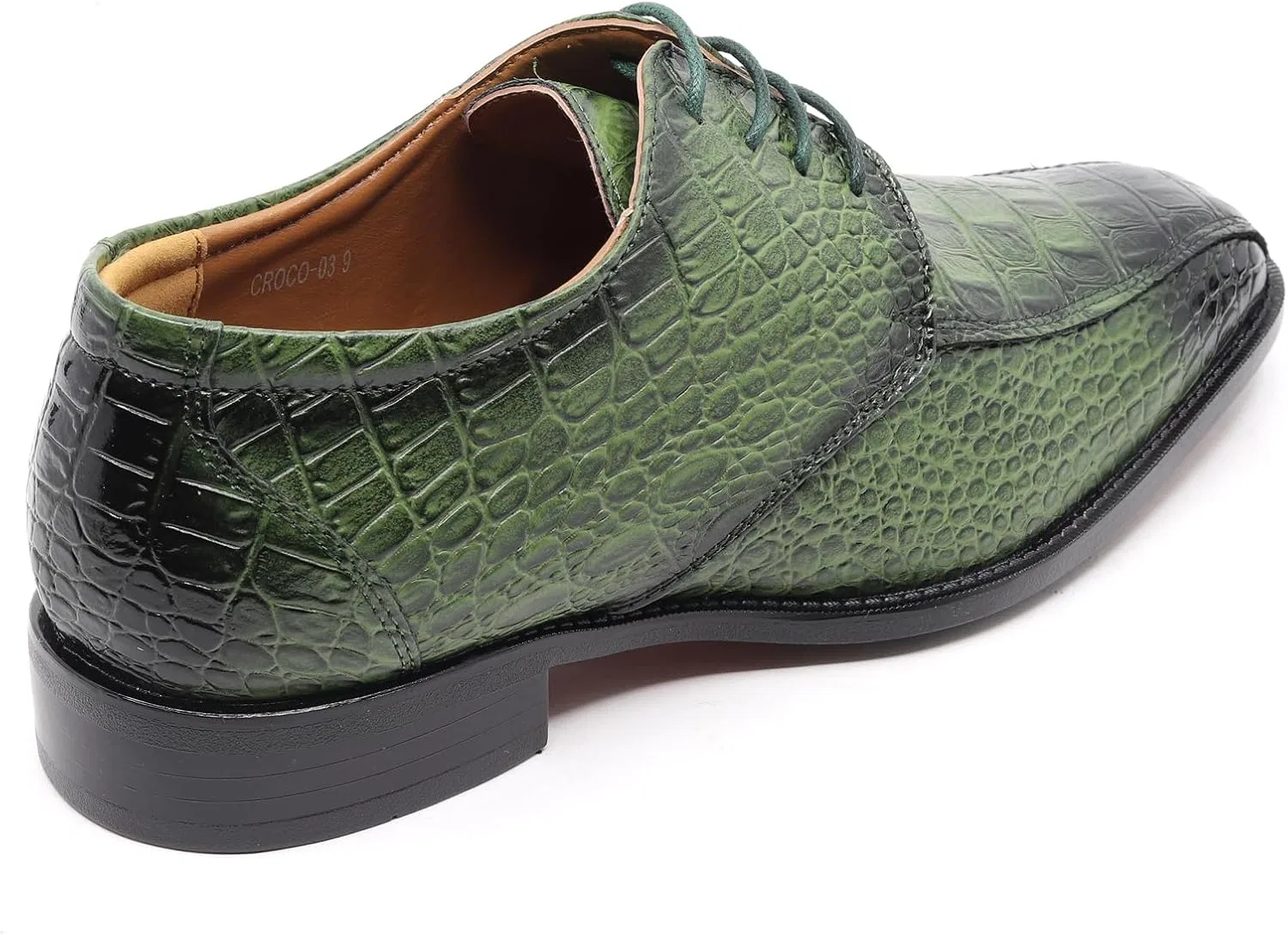 Мужские оксфорды с крокодиловым принтом, шнуровка, Crocodile-03 Metrocharm, Green — фото 3
