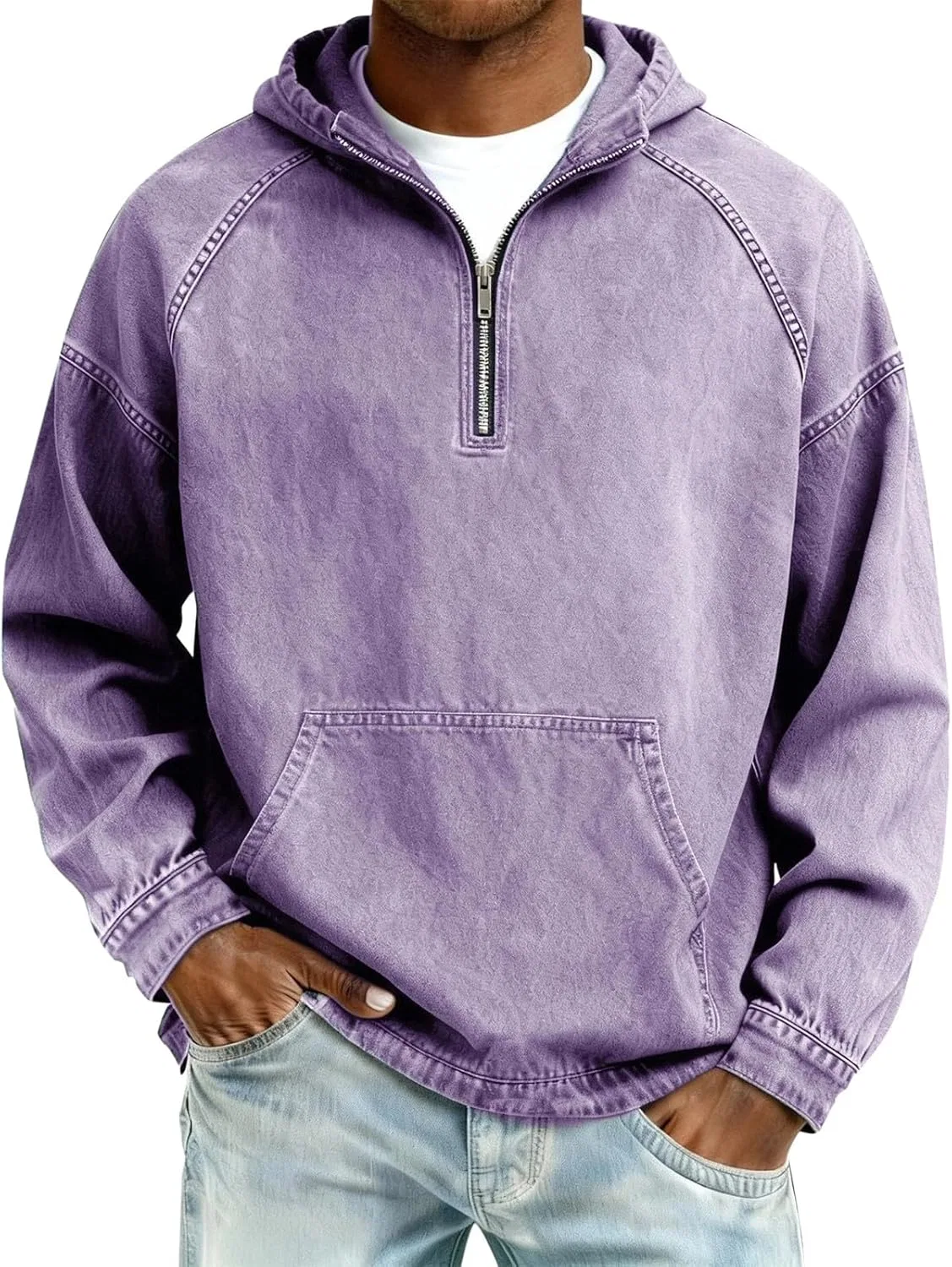 Мужская худи с капюшоном, винтажная, на молнии, бренд Generic, цвет Purple