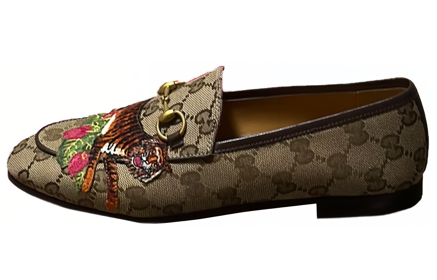Вышитые туфли-лоферы с круглым носком бежевого цвета для женщин Gucci