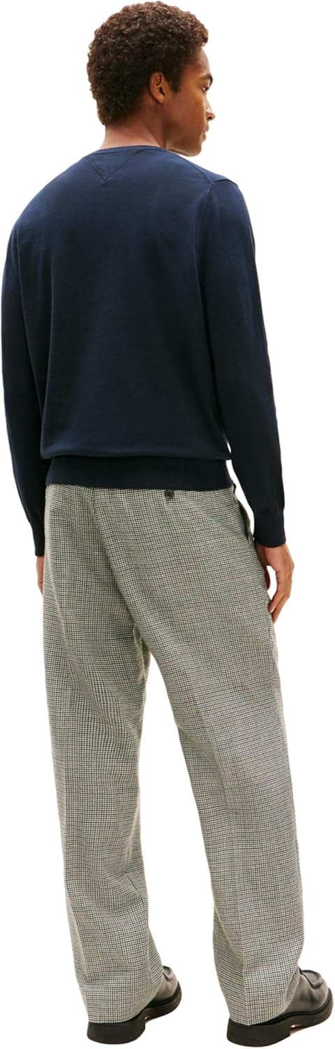 Мужской свитер Tommy Hilfiger Essential из хлопка с длинным рукавом и V-образным вырезом, Masters Navy — фото 4