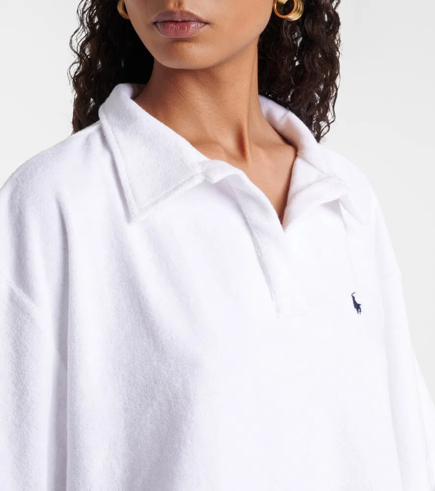 Комплект из хлопковой махровой рубашки-поло и шорт Polo Ralph Lauren, белый — фото 4