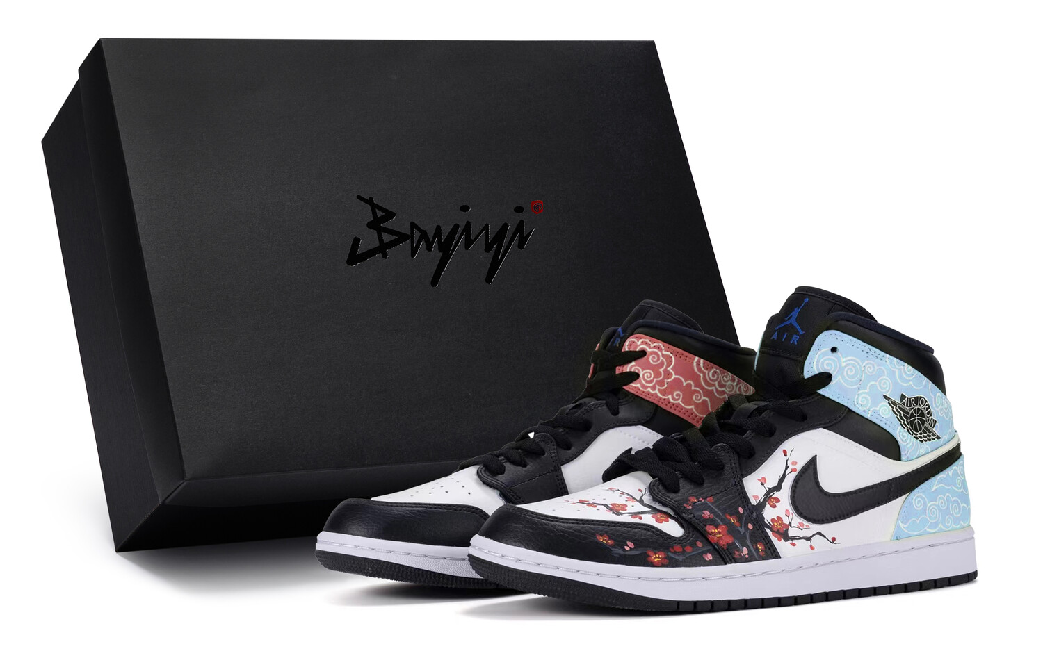 Кроссовки Air Jordan 1 Vintage Basketball Shoes Men Mid-top White/Red/Blue, черный/белый/красный/синий