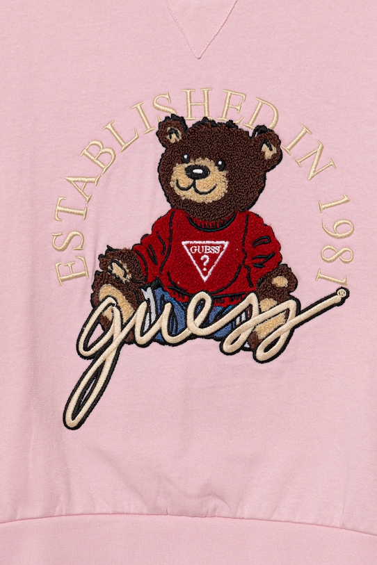 Детская хлопковая толстовка Guess, розовый — фото 3