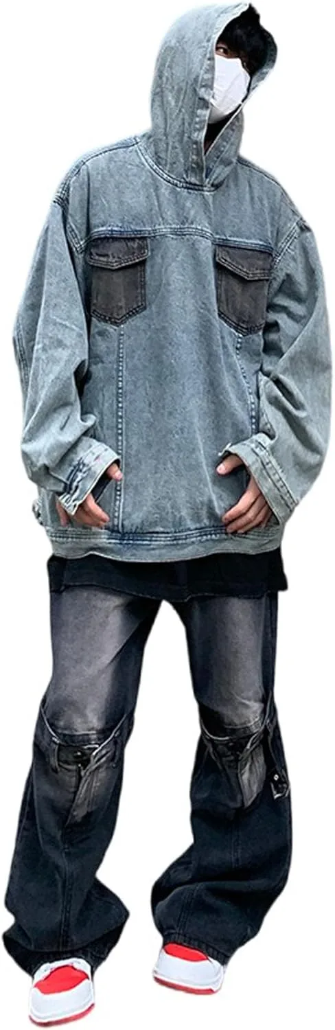 

XYXIONGMAO Винтажный джинсовый худи для мужчин в стиле японского стритвира