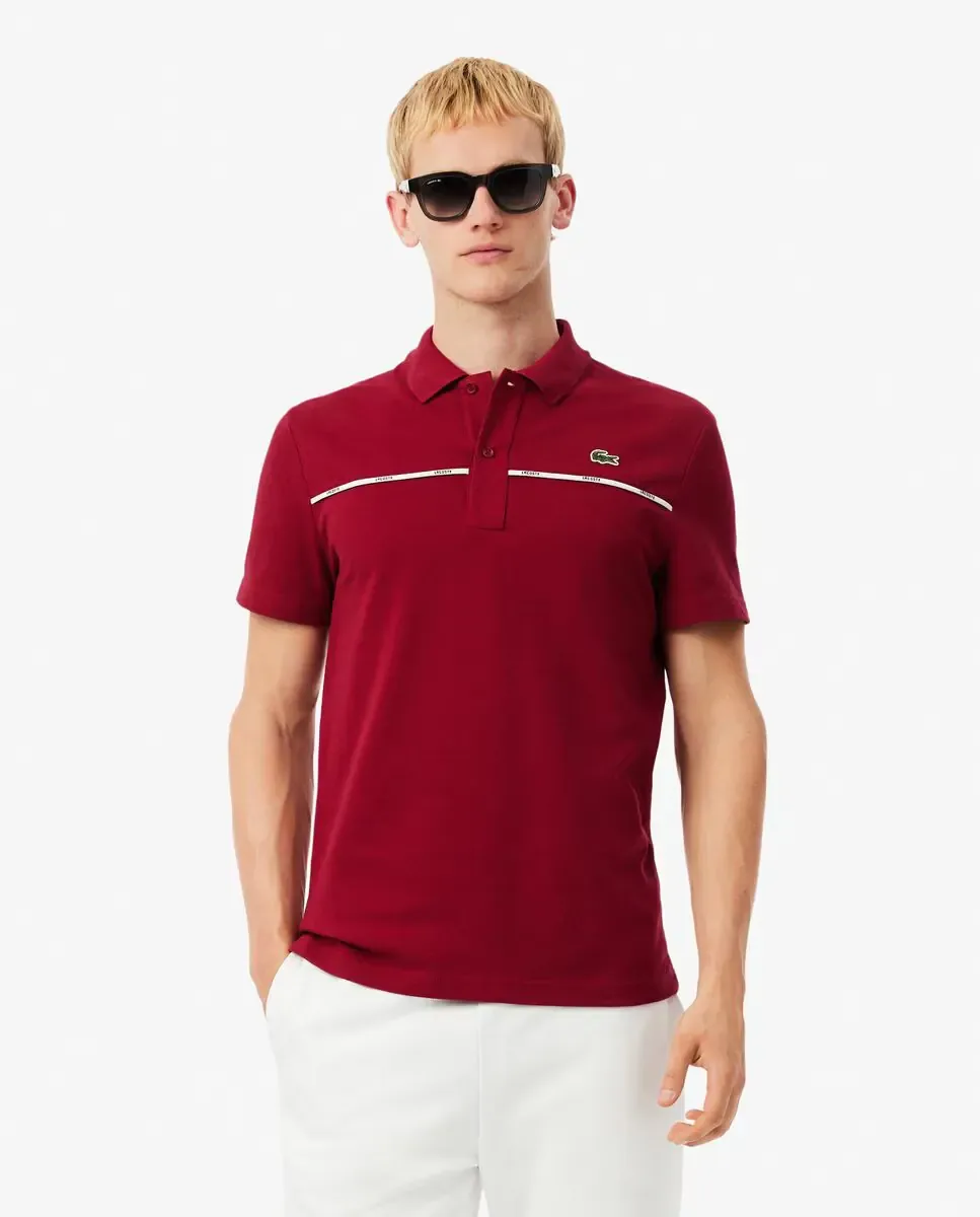 Мужское поло стандартного кроя с логотипом на манжете коротких рукавов Lacoste, бордовый