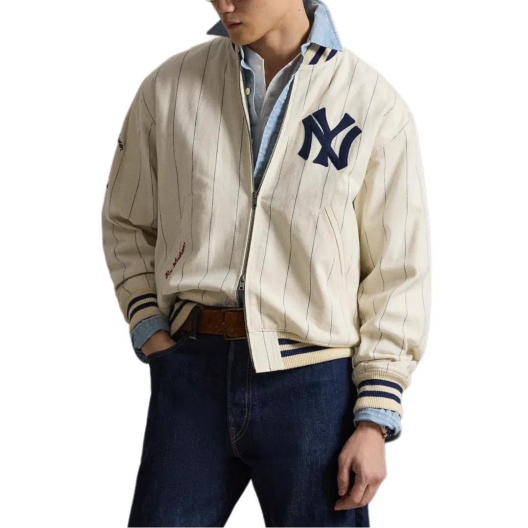 Бейсбольная куртка Polo Ralph Lauren x MLB Yankees кремовая — фото 4